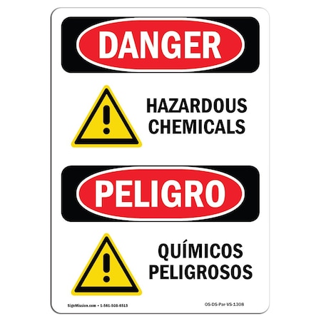 Signmission Safety Sign, OSHA Danger, 10" Height, Rigid Plastic, Hazardous Chemicals Bilingual Spanish OS-DS-P-710-VS-1308